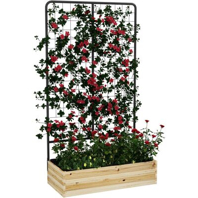 Outsunny Hochbeet mit Rankhilfe, Pflanzkasten aus Holz, Kräuterbeet für Garten, Naturholz Outsunny Hochbeet mit Rankhilfe, Pflanzkasten aus Holz, Kräuterbeet für Garten, Naturholz