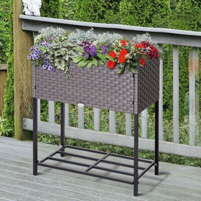 Outsunny Poly Rattan Hochbeet Blumentopf Blumenkasten mit Füßen mit Ablage Outsunny Poly Rattan Hochbeet Blumentopf Blumenkasten mit Füßen mit Ablage