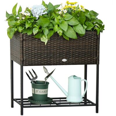 Outsunny Poly Rattan Hochbeet Blumentopf Blumenkasten mit Füßen mit Ablage Outsunny Poly Rattan Hochbeet Blumentopf Blumenkasten mit Füßen mit Ablage