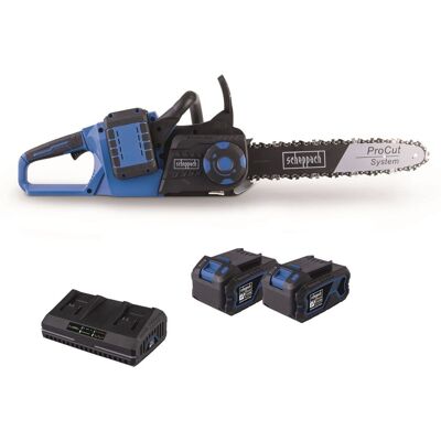 Scheppach Akku-Kettensäge 40 V "brushless" Inklusive 2 x 20 V Akkus und Doppelladegerät Scheppach Akku-Kettensäge 40 V "brushless" Inklusive 2 x 20 V Akkus und Doppelladegerät