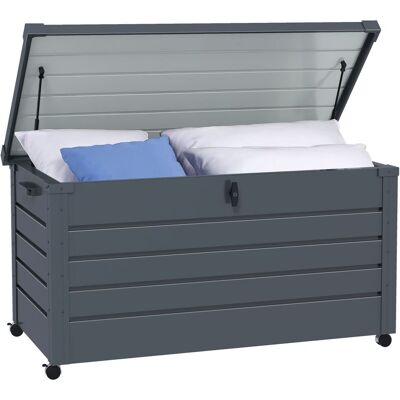 Outsunny Gartenbox Metall 311 Liter Auflagenbox mit Griffen Rollen Schloss Wasserdicht Outsunny Gartenbox Metall 311 Liter Auflagenbox mit Griffen Rollen Schloss Wasserdicht