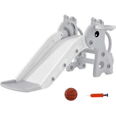 AIYAPLAY Kinderrutsche, 3 in 1, Kleinkinderrutsche mit Basketballkorb, Basketball, Grau AIYAPLAY Kinderrutsche, 3 in 1, Kleinkinderrutsche mit Basketballkorb, Basketball, Grau