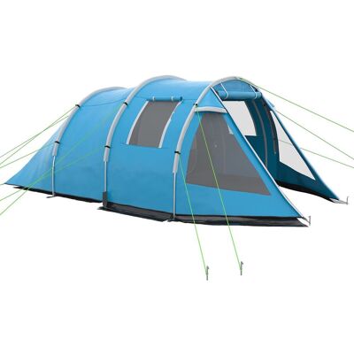 Outsunny Tunnelzelt für 4 Personen Campingzelt mit Zwei Räumen UV-Schutz Blau Outsunny Tunnelzelt für 4 Personen Campingzelt mit Zwei Räumen UV-Schutz Blau