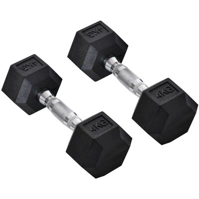 HOMCOM 2er-Set Gummi-Hantel 4 KG Fitness Hantel Kurzhantel für Trainingsraum Büro sechseckige Form Metall Gummi Schwarz HOMCOM 2er-Set Gummi-Hantel 4 KG Fitness Hantel Kurzhantel für Trainingsraum Büro sechseckige Form Metall Gummi Schwarz