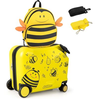Costway 2tlg Kinderkoffer + Rucksack, Kindertrolley mit Rollen und wasserdichter Hartschale Costway 2tlg Kinderkoffer + Rucksack, Kindertrolley mit Rollen und wasserdichter Hartschale