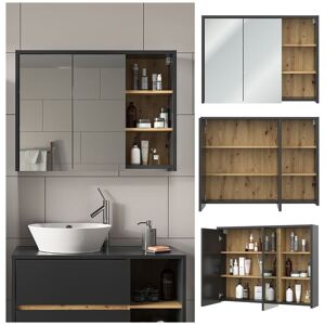 Vicco Spiegelschrank Badschrank Badezimmermöbel Viola Anthrazit Eiche modern 100x75 cm Badspiegel Badezimmer Schrank Badmöbel Schranktür Schrankfach