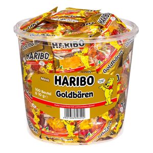 Haribo Goldbären Fruchtgummi Minis 100 Stück im Eimer 1 kg - Inhalt: 2 Flaschen