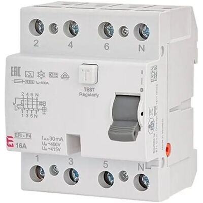 Eti 25A 4P Fehlerstromschutzschalter - 30mA, Typ AC, 6kA Eti 25A 4P Fehlerstromschutzschalter - 30mA, Typ AC, 6kA