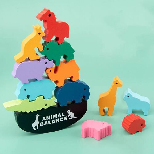 ArmadaDeals Hölzerne Tier-Balance Bauklötze Puzzle-Spielzeug, Tierwelt