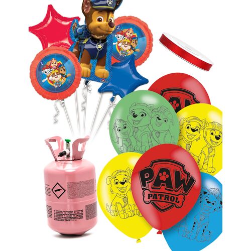 BCI Heliumflaschen Set mit 11 Ballons Paw Patrol und Satinband