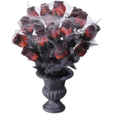 WIDMANN Rote Rosen mit Spinnweben in Vase Halloween-Deko rot-schwarz-grau 35cm WIDMANN Rote Rosen mit Spinnweben in Vase Halloween-Deko rot-schwarz-grau 35cm