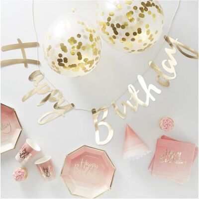 GINGER RAY 70-teiliges Party-Set Rosa und Gold – Geburtstagsdeko + Geschirr mit Girlande GINGER RAY 70-teiliges Party-Set Rosa und Gold – Geburtstagsdeko + Geschirr mit Girlande