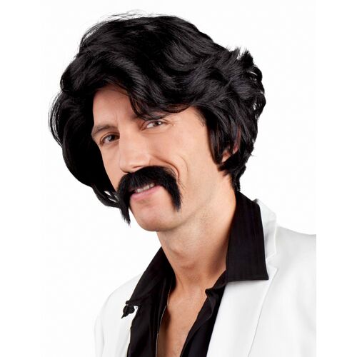 BOLAND BV Gewellte Herrenperücke mit Schnauzbart 70er-Kostümzubehör schwarz