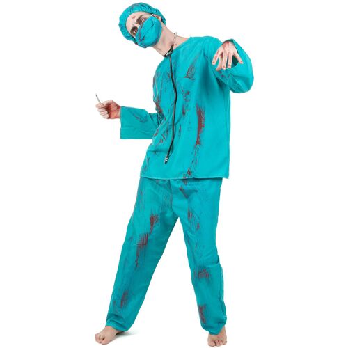 KARNEVAL-MEGASTORE Zombie Chirurg Halloween-Herrenkostüm blau