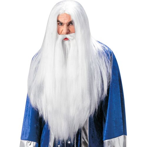 WIDMANN Zauberer Perücke mit Bart glatt weiss