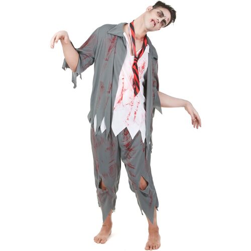 KARNEVAL-MEGASTORE Verwesender Schuljunge Halloweenkostüm Uniform grau-weiss-rot