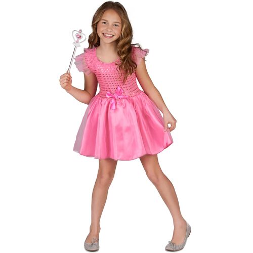 KARNEVAL-MEGASTORE Prinzessinnenkleid Kinderkostüm Feenkostüm mit Pailletten pink-silber