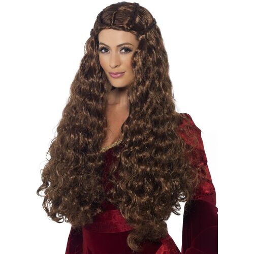 SMIFFY''S Mittelalter Langhaar-Perücke mit Zöpfen dunkelbraun