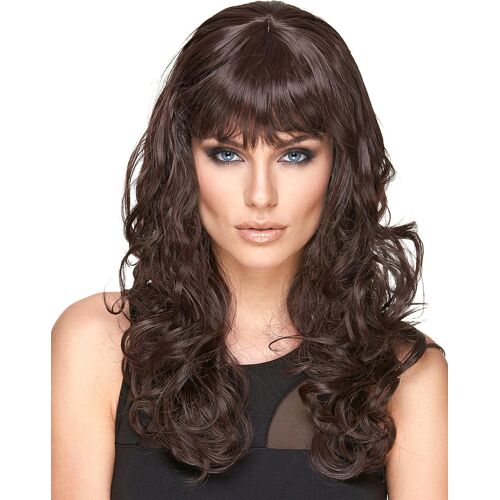 KARNEVAL-MEGASTORE Locken Langhaar-Perücke Deluxe mit Pony braun