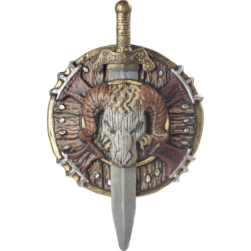 KARNEVAL-MEGASTORE Barbaren Schild und Schwert mit Widderschädel braun-grau 50cm