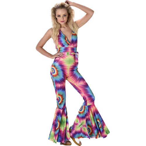 KARNEVAL-MEGASTORE 70er-Jahre Batik-Jumpsuit Damenkostüm bunt