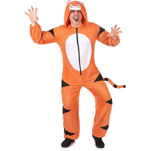 KARNEVAL-MEGASTORE Tiger Onesie Kostüm Overall orange-schwarz