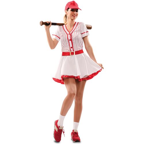 EUROCARNAVALES Baseballspielerin-Kostüm Sportliches Karneval-Kostüm für Damen weiss-rot - female