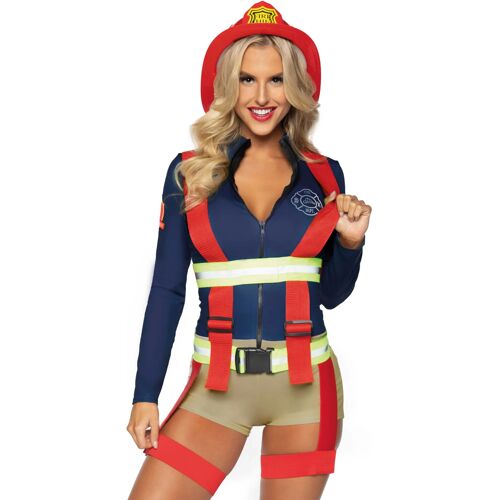 LEG-AVENUE Heißes Feuerwehrfrau-Kostüm sexy Damenkostüm blau-rot-gelb