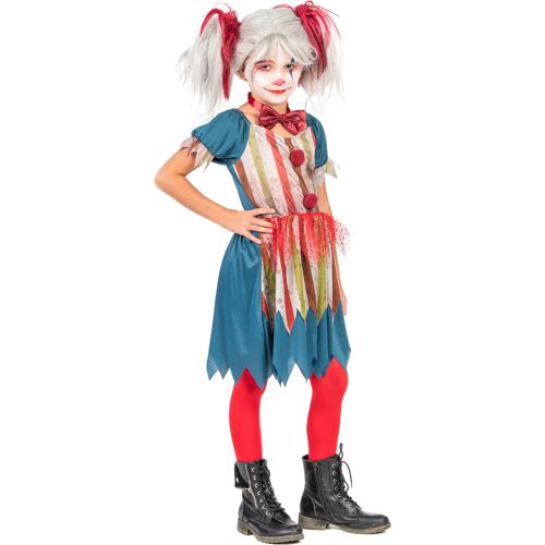 KARNEVAL-MEGASTORE Horrorclown Kostüm für Mädchen 2-teilig weiß-rot-gold - female
