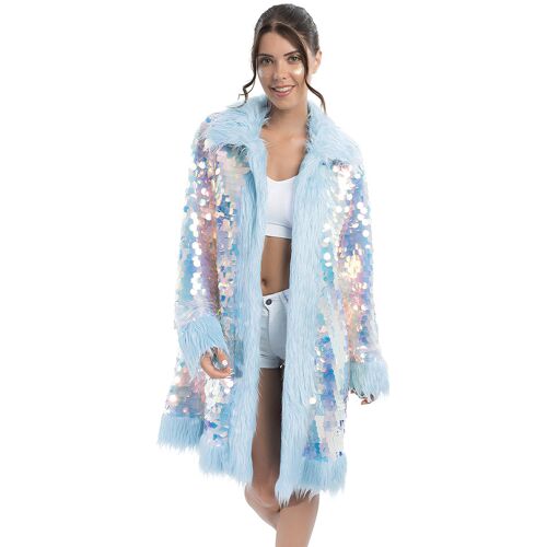 CHAKS Wendemantel mit Pailletten und Kunstfell für Erwachsene blau