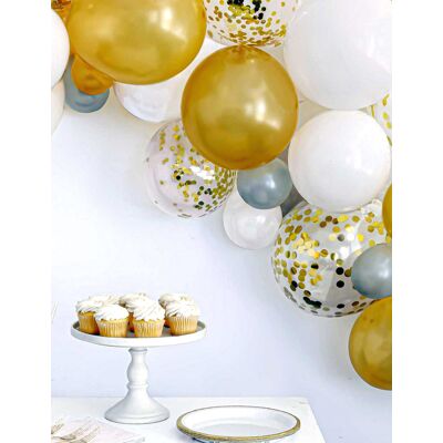 Unique Luftballon Bogen 40 Ballons Set mit Konfetti weiß-gold Unique Luftballon Bogen 40 Ballons Set mit Konfetti weiß-gold