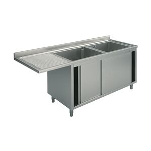 Gastro Mastro Spülschrank mit Schiebetüren für Einbau-Geschirrspüler, 2 Becken rechts, 2000x700 mm