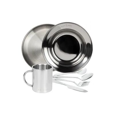 BLACK SNAKE Camping Thermotasse, Besteck 'lunch', flacher und tiefer Teller Set Edelstahl BLACK SNAKE Camping Thermotasse, Besteck 'lunch', flacher und tiefer Teller Set Edelstahl