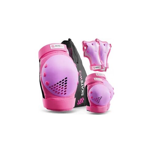 SKATEWIZ Protektoren Kinder Schoner Set Skateboard - Knieschoner, Ellenbogen, Handschoner rosa M/L