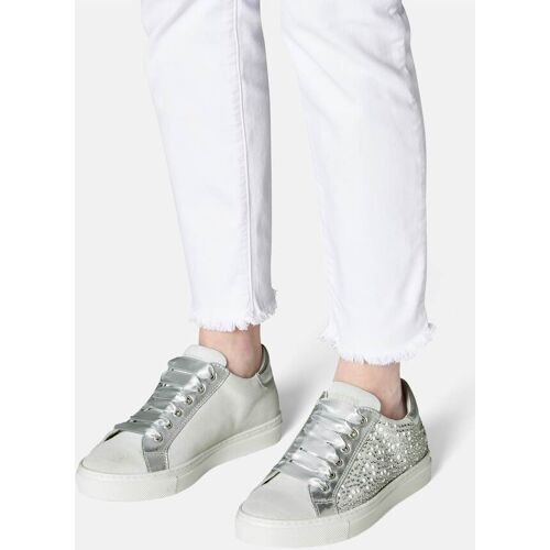 Madeleine Leder-Sneaker mit Glitzersteinchen silberfarben 36