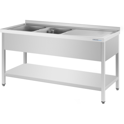 CHROMOnorm Spültisch mit 2 Becken links und Zwischenboden; 160x90x70 cm (BxHxT); grau CHROMOnorm Spültisch mit 2 Becken links und Zwischenboden; 160x90x70 cm (BxHxT); grau