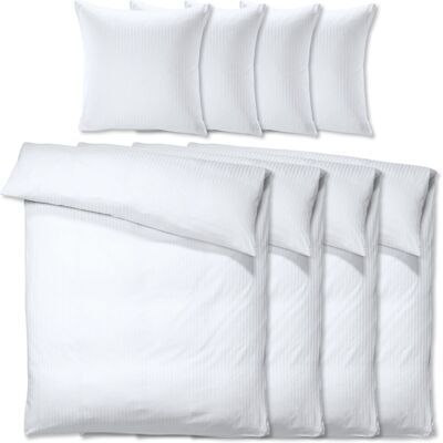PULSIVA Weißes Baumwoll-Bettset - Koordinierter Satina mit feinen Streifen 10 mm - 155x220 cm, 80x80 cm PULSIVA Weißes Baumwoll-Bettset - Koordinierter Satina mit feinen Streifen 10 mm - 155x220 cm, 80x80 cm