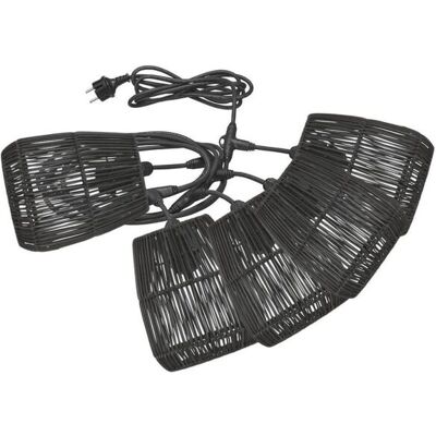 PR Home 6,5m Schwarze Außen-LED-Lichterkette mit Saigon Rattan-Schirmen PR Home 6,5m Schwarze Außen-LED-Lichterkette mit Saigon Rattan-Schirmen