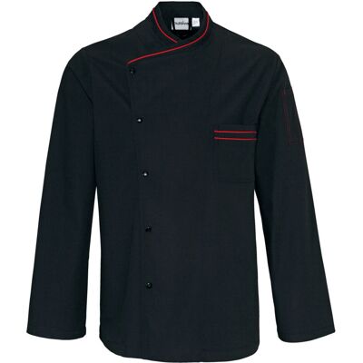 PULSIVA Herrenkochjacke Jonas Langarm; Kleidergröße 64; schwarz, Paspelierung rot PULSIVA Herrenkochjacke Jonas Langarm; Kleidergröße 64; schwarz, Paspelierung rot