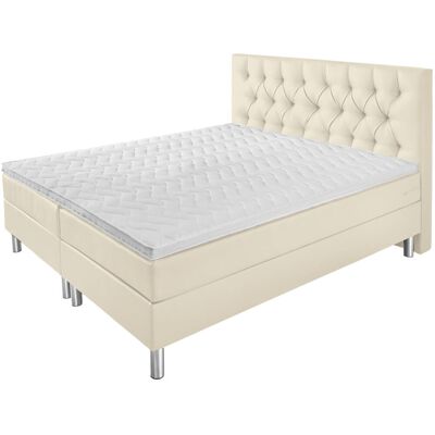 VEGA Boxspringbett Premium Kunstleder, Rückenteil Chesterfield; 200x200x69 cm (BxLxH); perlweiß; H3-fest VEGA Boxspringbett Premium Kunstleder, Rückenteil Chesterfield; 200x200x69 cm (BxLxH); perlweiß; H3-fest