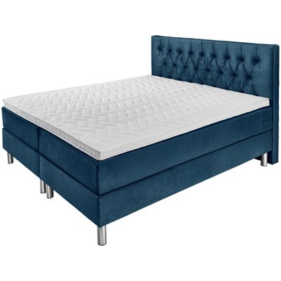 Erwin M. Samt Velours Boxspringbett - Chesterfield Stil, 200x200, Dunkelblau Erwin M. Samt Velours Boxspringbett - Chesterfield Stil, 200x200, Dunkelblau
