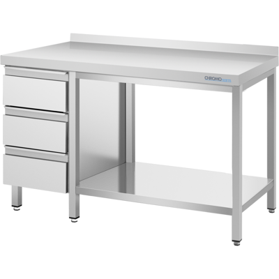 CHROMOnorm Arbeitstisch mit Zwischenboden und Schubaldenblock links, mit Tischplatte Hinten Auf; 200x90x70 cm (BxHxT); grau CHROMOnorm Arbeitstisch mit Zwischenboden und Schubaldenblock links, mit Tischplatte Hinten Auf; 200x90x70 cm (BxHxT); grau