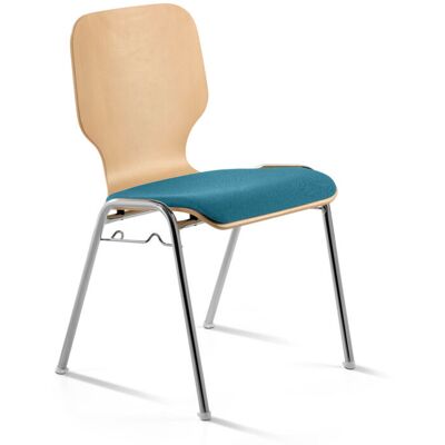 Mayer Sitzmöbel Stapelstuhl Holz gepolstert mit Reihenverbinder; 53x50x82 cm (BxTxH); Sitz türkis, Gestell chrom Mayer Sitzmöbel Stapelstuhl Holz gepolstert mit Reihenverbinder; 53x50x82 cm (BxTxH); Sitz türkis, Gestell chrom