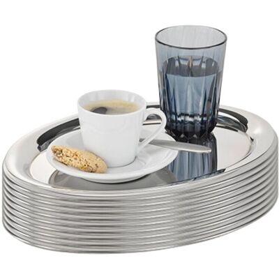 APS Serviertablett KAFFEEHAUS, Edelstahl, oval, hochglanz; 20x14.5x0.5 cm (LxBxH); silber; oval; 10 Stück / Pack APS Serviertablett KAFFEEHAUS, Edelstahl, oval, hochglanz; 20x14.5x0.5 cm (LxBxH); silber; oval; 10 Stück / Pack