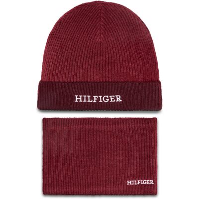 Set Mütze und Loop-Schal Tommy Hilfiger AU0AU01938 Rot S_M unisex Set Mütze und Loop-Schal Tommy Hilfiger AU0AU01938 Rot S_M unisex
