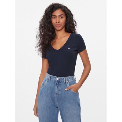 Tommy Jeans T-Shirt Tjw Slim Essential Rib V Ss DW0DW17385 Dunkelblau Slim Fit XS female Tommy Jeans T-Shirt Tjw Slim Essential Rib V Ss DW0DW17385 Dunkelblau Slim Fit XS female