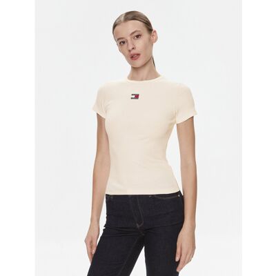 Tommy Jeans T-Shirt Badge DW0DW17881 Creme Slim Fit XS female Tommy Jeans T-Shirt Badge DW0DW17881 Creme Slim Fit XS female