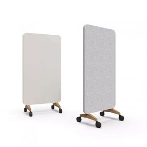 Lintex Mobile Glastafel Mood Fabric - Schallabsorbierende Rückseite, Farbe Shy 120 / Blazer Lite LTH39 (Grau), Fuß/Räder-Satz Eiche / Schwarze Räder, Größe B100 x H196 cm