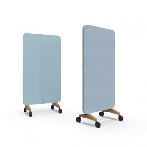 Lintex Mobile Glastafel Mood Fabric - Schallabsorbierende Rückseite, Farbe Calm 320 / Blazer Lite LTH63 (Blau), Fuß/Räder-Satz Eiche / Schwarze Räder, Größe B100 x H196 cm