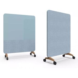 Lintex Mobile Glastafel Mood Fabric - Schallabsorbierende Rückseite, Farbe Calm 320 / Blazer Lite LTH63 (Blau), Fuß/Räder-Satz Eiche / Schwarze Räder, Größe B150 x H196 cm